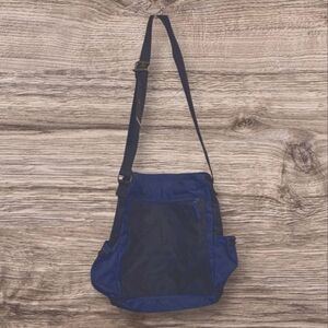 Stylish Blue and Black Men's Bag with Adjustable Strap and Side Bottle Holder